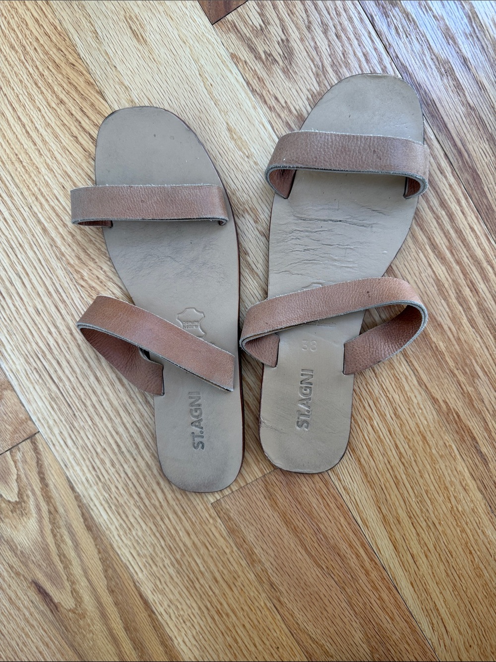 Tan Leather Slide Sandals - Double Strap Women’s Slides